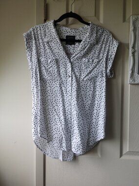 JACHS Girlfriend White Short-Sleeve Button Front Top with Black Dot Print